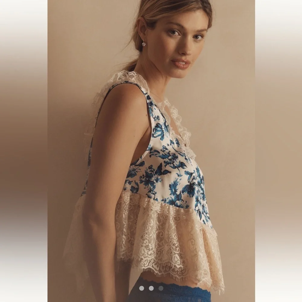 Anthropologie Blue Lace Swing Cami Sz XL - Picture 4 of 10